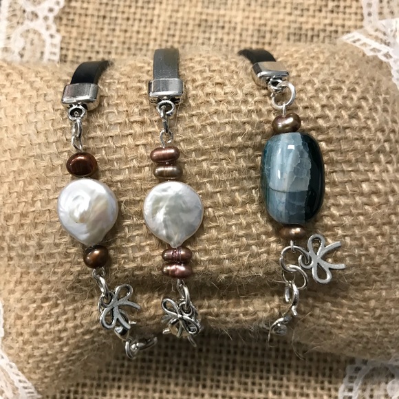 Metallic color leather handmade bracelet - Picture 4 of 7